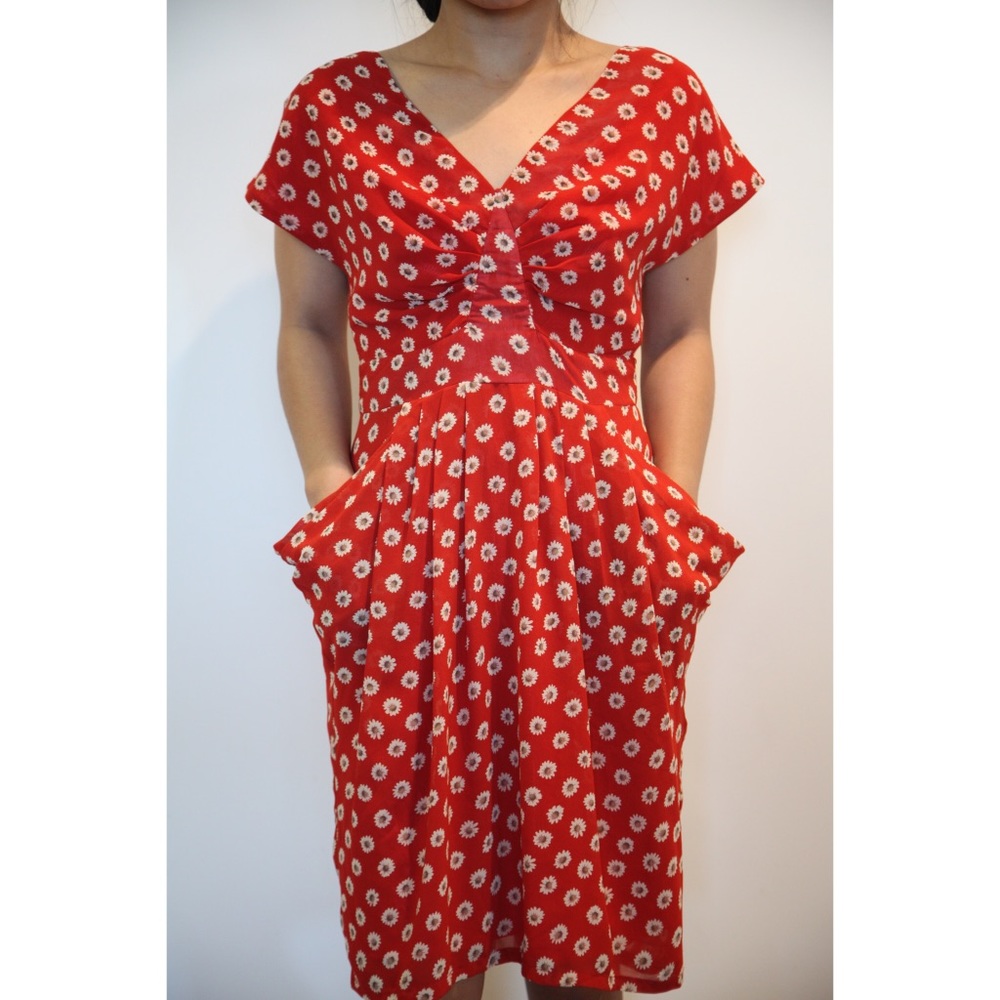 Red sunflower print dress